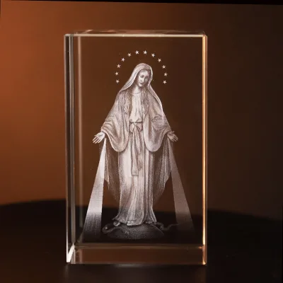 Crystal Inner Carving Ornaments 3D Laser Etched Virgin Mary Crystal Cube Gifts Crystal Crafts