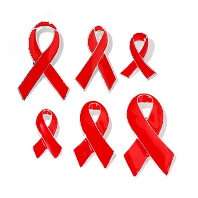 Manufacturer Red Ribbon Butterfly Button Pin HIV AIDS Awareness Brooch Enamel Red Ribbon Brooches Badge Lapel Pin