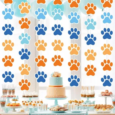 Dog Paw Paper Garland Senior Happy Birthday Chinese New Year Waterproof Hanging Cutouts Pet Themed Party Decorations