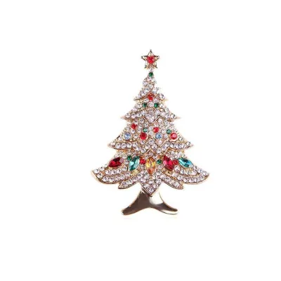 Vintage Christmas Tree Brooch Rhinestone Crystal Lapel Brooch Winter Holiday Badge New Year Party Gift Jewelry