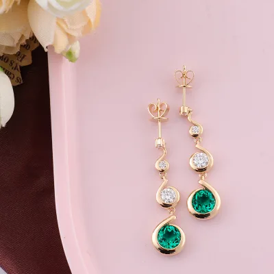 Women's Fine Jewelry 18K Real Gold Zambiam Lab Emerald Pendant Earring Elegant Design Lab Grown Emerald Drop Earring