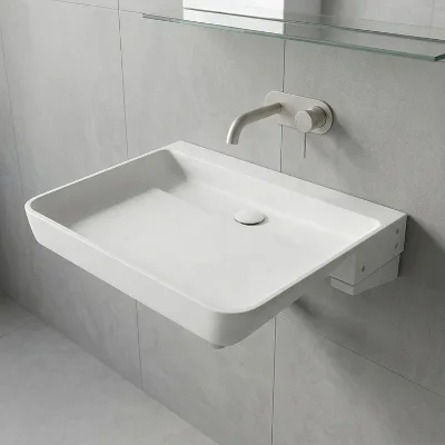 Custom European Style Rectangular Artificial Stone Wall-Mounted Bathroom Basin for Hotel and Home Use