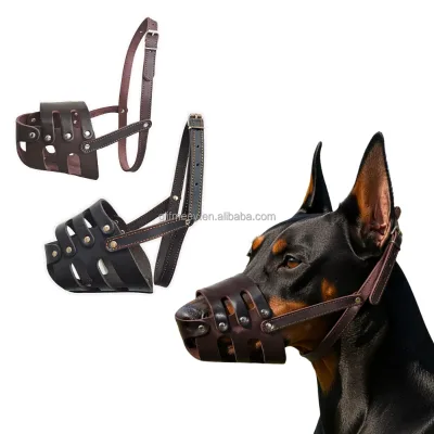 Soft Genuine Leather Breathable Dog Muzzle Adjustable Anti Biting Barking Dog Training Basket Muzzles