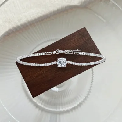 Promise Gift for Girlfriend 925 Silver Luxury Jewelry 1carat HPHT Lab Created Grown Diamond Iced Out Tennis Bracelet Adjustable
