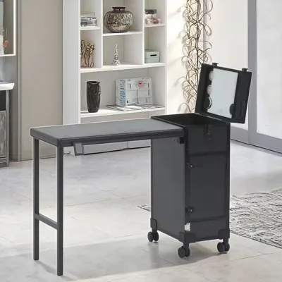 Foldable Manicure Desk for Nail Beauty Salon Luggage Style Client Table with Roller W/ Speaker