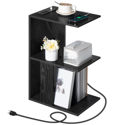 3 Tier Electronic End Table With Charging Station, Narrow Side Tables for Small Spaces With Light