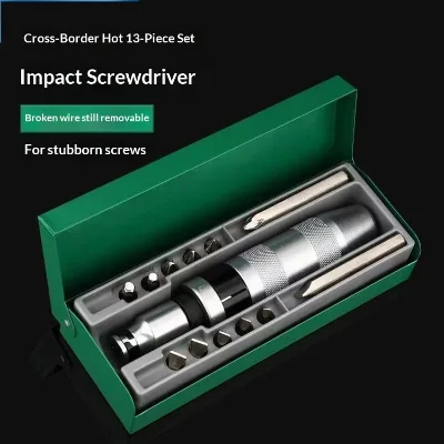 13-Piece Impact Screwdriver Set Screw Extractor Galvanized Finish Chrome Vanadium Steel Cr-V Handle Stubborn Screw Removal
