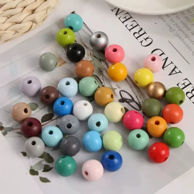 Wholesale 12-20mm Colorful Painted Circular Round Wood Beads Large Holes for DIY Handmade Clothing