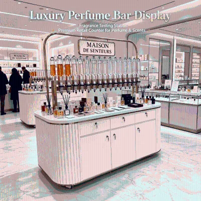 Custom Perfume Bar Dispenser Display Cabinet Perfume Shop Interior Design Fragrance Oil Shopping Cart with Perfume Bottle