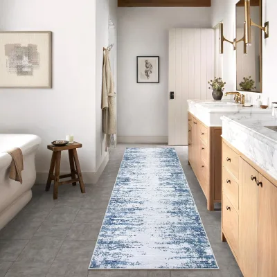 Abstract Blue Ombre Indoor Floor Runner 2.5x10ft Long Runners Hallways Kitchen Entryway Modern Ombre Runner Rug