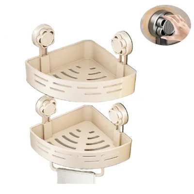 2PACK Bathroom Suction Shower Corner Shelf with Cross Bar for Toilet Shampoo Kitchen White Suction Shower Caddy Organizer