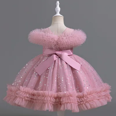 Children's Princess Dress Train for Summer Parties Crocheted Performance Dress for Spring Weddings Girl's