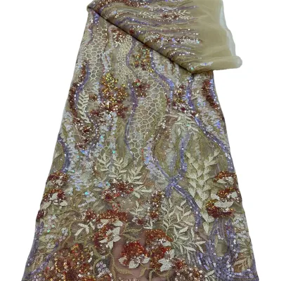 Bridal Lace Embroidery Heavy Beaded Lace Fabric African Fully Sequin Lace Fabrics for Women