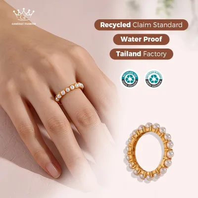 High Quality Simple and Luxurious Women's 316l Stainless Steel Jewelry Ring Plated with 18K Elegant Round Pearl Ring