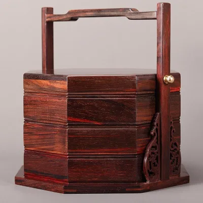 Multi-layer Solid Wood Portable Food Basket Lid Handles for Organization Weddings Dumplings Chinese Pastries Bread Dried Fruits