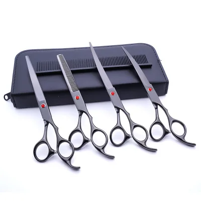 Professional Colorful Design Pet Grooming Scissors Set 7inch Stainless Steel Straight and Curved Fishbone Scissors for Dog Cat