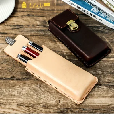 Full Grain Top Layer Cowhide DIY Pencil Pouch Case 3-Pack Handmade Personalized Creative Detachable Fountain Pen Storage Box