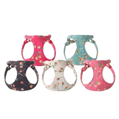 Amingge's New Pet Chest Harness Suede Hot Stamping Printed Double Hook Buckle Traction Rope