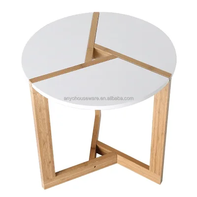 Bamboo and White Side Table Coffee Table Set