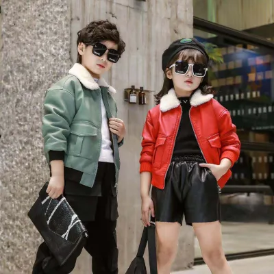 New Arrived Boys Coats Autumn Winter Fashion Children's Plus Velvet Warm PU Leather Motorcycle