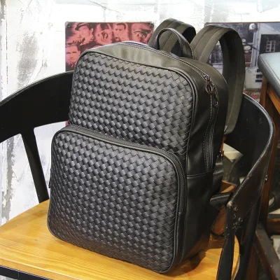 Woven Bag Summer Fashion Solid-Color PU Backpack Zipper Closure Large Capacity Air Cushion Belt Burden Crochet Bags