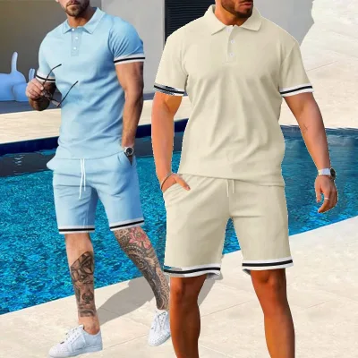 Mens Polo Sets 2 Piece Sport Suit Summer Tracksuit Two Piece Jumpsuit Golf Wear Male Casual Outfits Workout Clothes