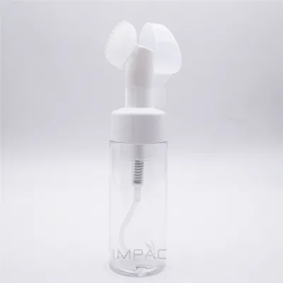 wholesale custom printing cylinder clear foam bottle with silicone face wash brush 150ml5oz