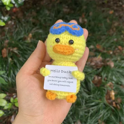 Handmade Crochet Knitted Positive Duck Emotional Support Toy to Reduce Stress Funny Birthday Gift for Friends and Family
