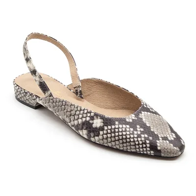 Women's Snake Embossed Slingback Sandals with 5cm Heel Height Flat Hard-Wearing Summer Mules Rubber PU Insole Printed Feature