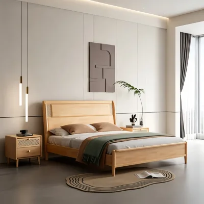 Custom-made Modern Solid Wood Beds Bedside Tables Dressing Tables TV Cabinets Sofas for Bedroom Employee Dormitories Apartments