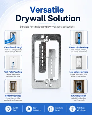 Galvanized Single-Gang Bracket for Communication Network and AV Cable Applications Indoor Use Easy Installation