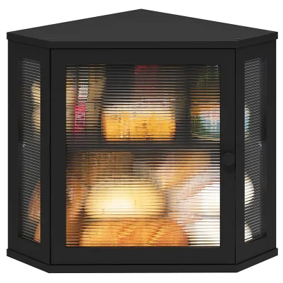 Large Eco-Friendly Bamboo Corner Bread Box Acrylic Wavy Door Dishwasher Safe Large Capacity for Kitchen Counter Storage