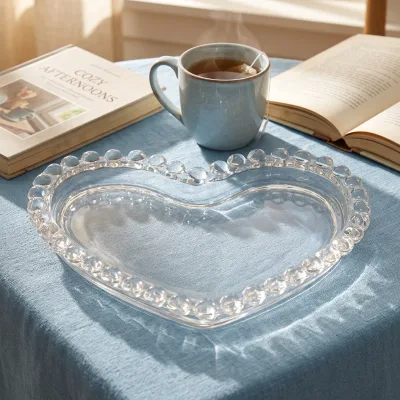 Wholesale European Creative Beaded Glass Snack Plate Dried Fruit Bread Cake Tray Dessert Stand Crockery Dinnerware Set