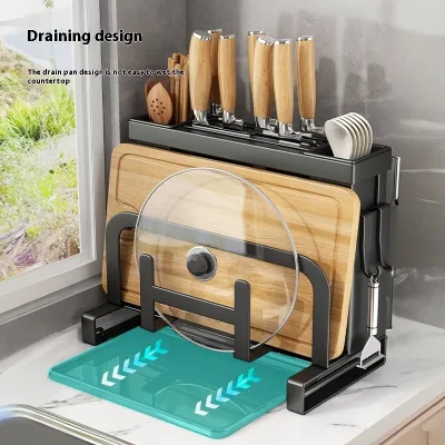 Multifunctional Wall-mounted Kitchen Storage Rack Integrated Chopsticks Cage Knife Holder Pot Cover Holder Cutting Storage Rack