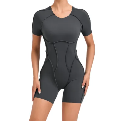European American Style Three-Dimensional Aesthetic Sports One-Piece Yoga Suit Women's Fitness Wear Tight-Fitting Short-Sleeve