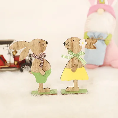 Nordic Style Rebirth Party Decorations Creative DIY Painted Wooden Rabbit Ornaments Paper Table Decoration Hanging Pieces