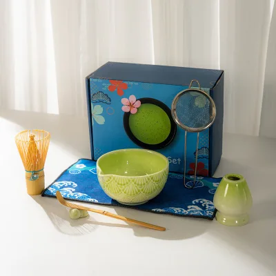 Japanese Style Matcha Tea Set with Whisk Bowl Scoop Strainer and Holder for Traditional Tea Ceremony