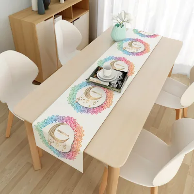 2023 High-quality Muslim Ramadan Burlap Table Cloth Islamic Eid Mubarak Nice Table Runner Decorations Ramadan Decoration