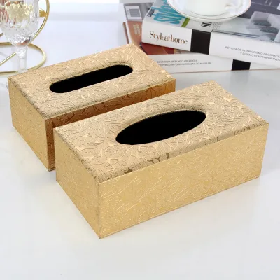 Custom LOGO Hotel Bedroom Restaurant Rectangular Luxury White and Gold Wood Tissue Box