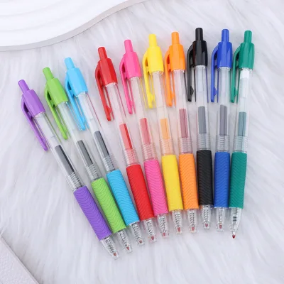 Low MOQ Retractable Click Ballpoint Pen Transparent Barrel Ball Pen for Promotional Student Office Stationery