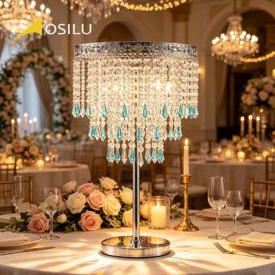 Battery Operated Crystal Table Light Rechargeable Cordless LED Elegant Blue for Wedding Centerpiece Home Decor