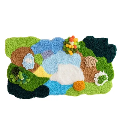 DIY Rug Coaster Material Kit Modern Wool Shaggy Green Forest Moss Desgin Art 3D Handmade Carpet Set