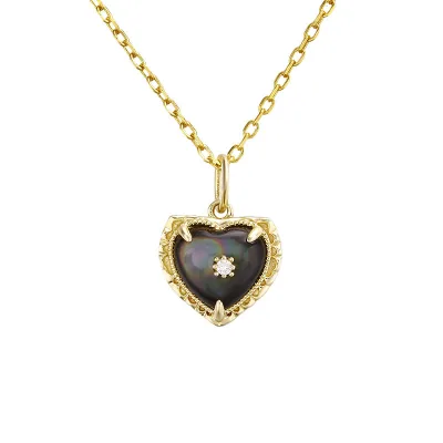 Women's Gold-plated Natural Scallop Crystal Heart Pendant Vintage Light Luxury  Jewelry Japanese Niche Popular