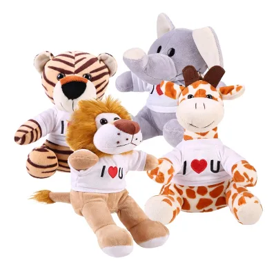 Wholesale Lion Elephant Giraffe Animals Stuffed Plush Toys Custom Made Tiger Stuffed Animal Plush Toy Custom Design With Shirts