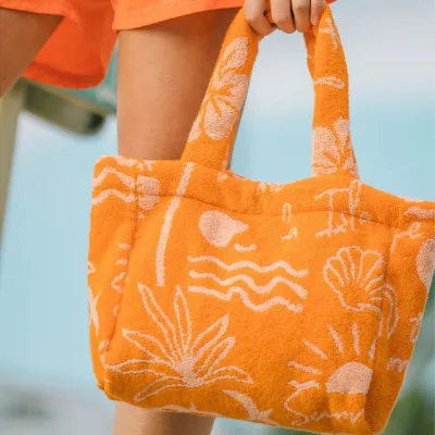 Large Ladies Flower Jacquard Toweling Shoulder Bag 100% Cotton Towel Shopping Bag Terry Cloth Beach Tote Bag for Women