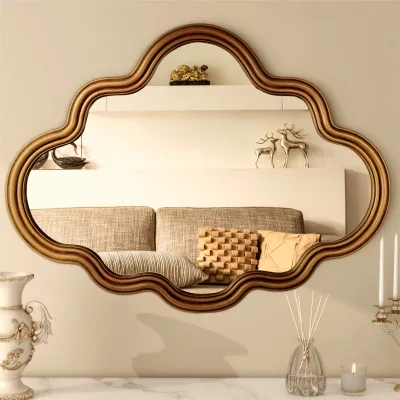Art Deco Cloud-Shaped Wall Mirror, Luxury Irregular Frame Mirror for Living Room Bedroom Decor