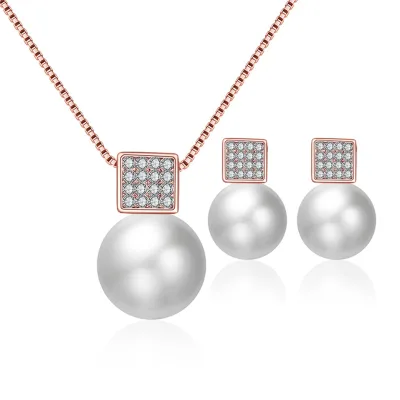Modern Style Golden Plated Pearl and Diamond Accent Jewelry Set Necklace and Earrings with Pearls Diamonds Beading Supplies
