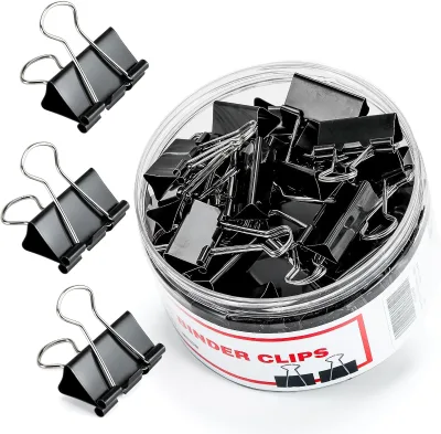Binder Clips,24 Pcs Medium Binder Clips,1.25 Inches Office Clip with Container, Paper Binder Clip Office Supplies,
