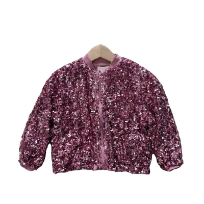 Customization Design Children Long Sleeve Coats Girls Outwears Sequined Zip up Kids Winter Jackets