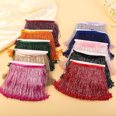 15cm Wide Heavy Hand-Beaded Crystal Bead Tube Tassel Ribbon Trim Bead Chain for Garment Dresses Wedding Gowns Curtains DIY